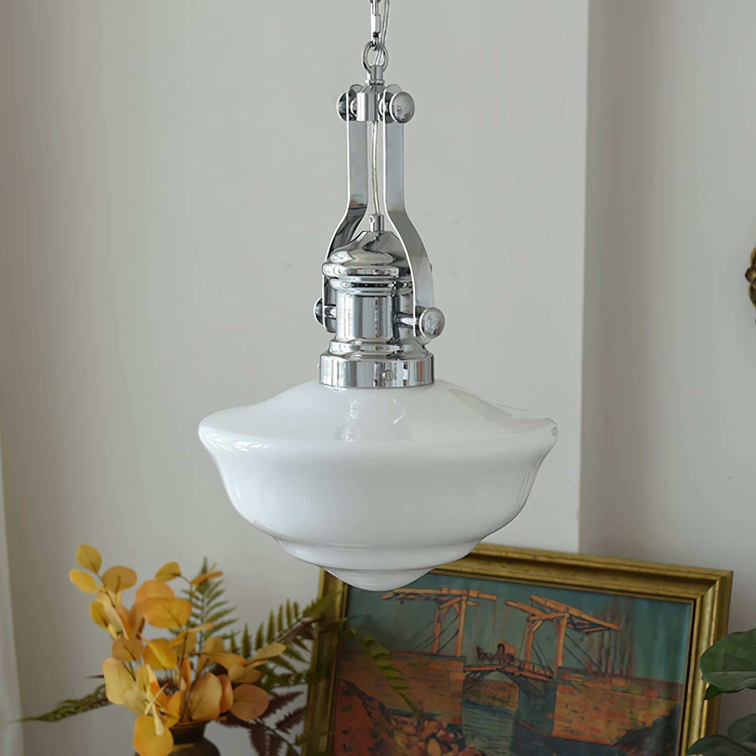 Lavagna Schoolhouse Pendant Light ∅ 11.8″ x H 19.3″ / Dia 30cm x H 43cm / Chrome & White Pendant light
