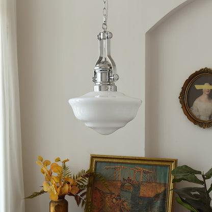 Lavagna Schoolhouse Pendant Light ∅ 11.8″ x H 19.3″ / Dia 30cm x H 43cm / Chrome & White Pendant light