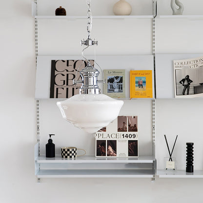 Lavagna Schoolhouse Pendant Light ∅ 11.8″ x H 19.3″ / Dia 30cm x H 43cm / Chrome & White Pendant light