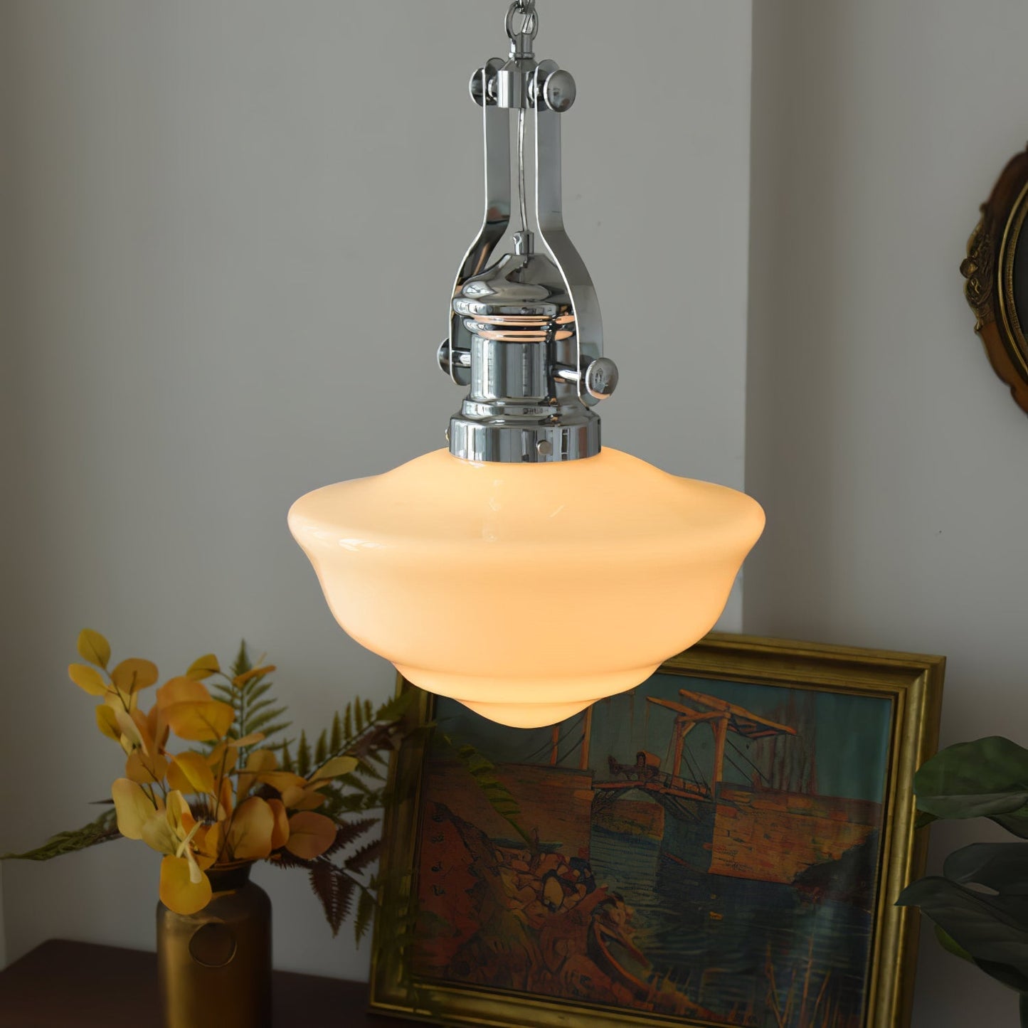 Lavagna Schoolhouse Pendant Light ∅ 11.8″ x H 19.3″ / Dia 30cm x H 43cm / Chrome & White Pendant light