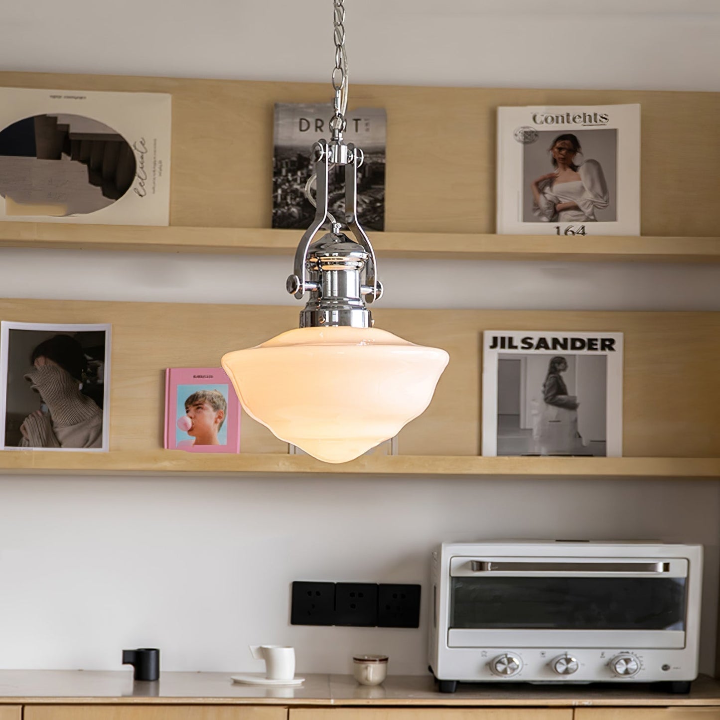 Lavagna Schoolhouse Pendant Light ∅ 11.8″ x H 19.3″ / Dia 30cm x H 43cm / Chrome & White Pendant light
