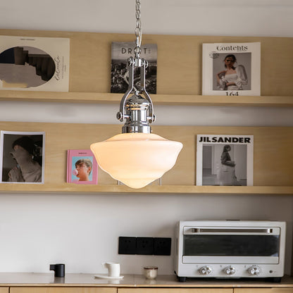 Lavagna Schoolhouse Pendant Light ∅ 11.8″ x H 19.3″ / Dia 30cm x H 43cm / Chrome & White Pendant light