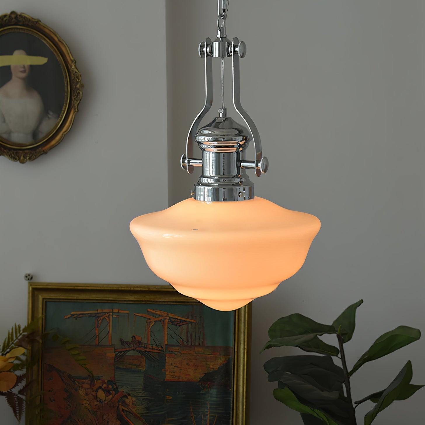 Lavagna Schoolhouse Pendant Light ∅ 11.8″ x H 19.3″ / Dia 30cm x H 43cm / Chrome & White Pendant light
