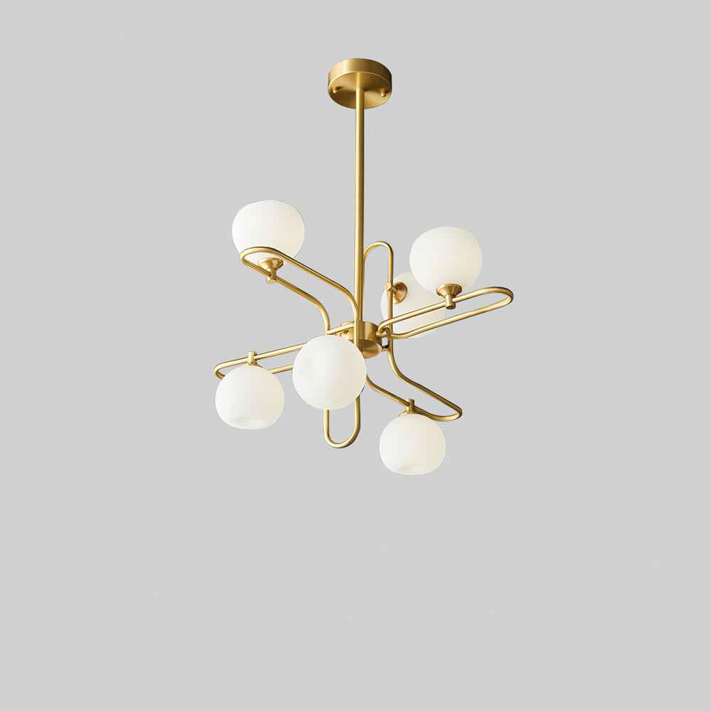 Lexington Chandelier 6 Heads ∅ 24.8″ x H 6.9″/ Dia 63cm x H 43cm / Brass & White Chandelier