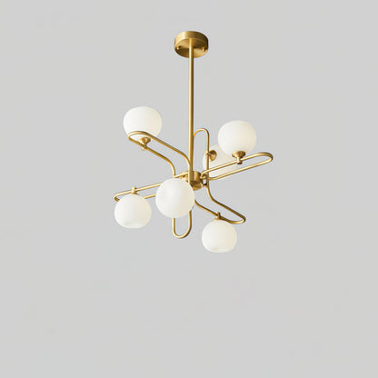 Lexington Chandelier 6 Heads ∅ 24.8″ x H 6.9″/ Dia 63cm x H 43cm / Brass & White Chandelier
