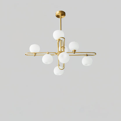 Lexington Chandelier 8 Heads ∅ 31.5″ x H 16.9″/ Dia 80cm x H 43cm / Brass & White Chandelier