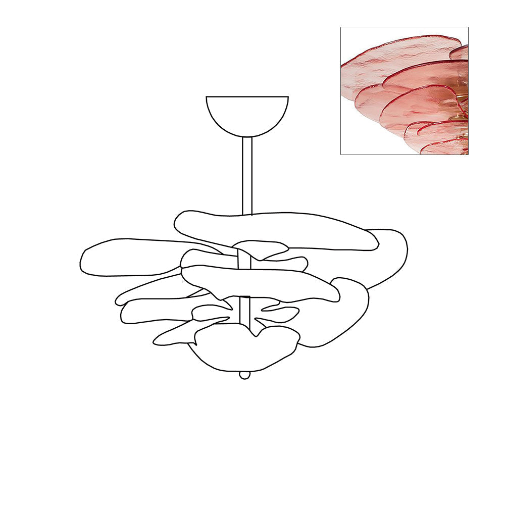 Petals Gold Murano Chandelier 8-lights ∅ 21.6″ x H 8.6″ / Pink & Gold 1001 Chandelier