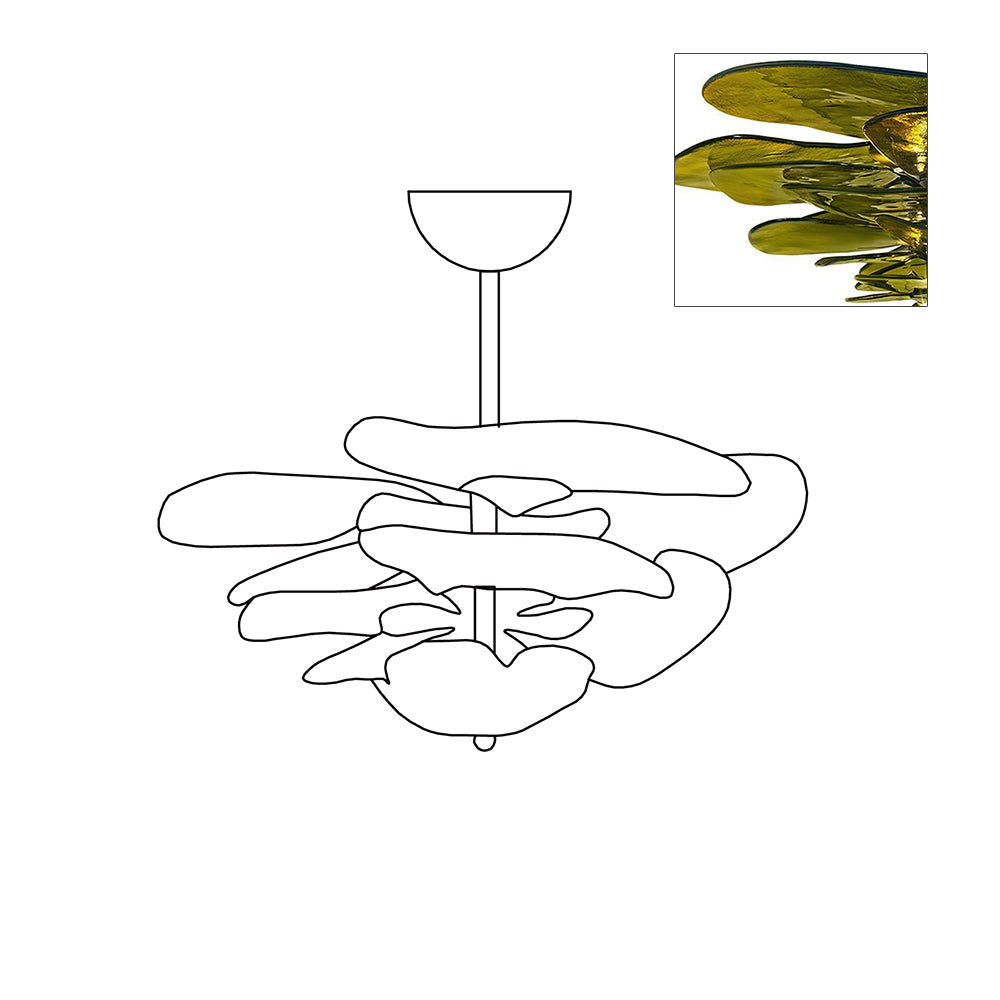 Petals Gold Murano Chandelier 8-lights ∅ 21.6″ x H 8.6″ / Green & Gold 1001 Chandelier
