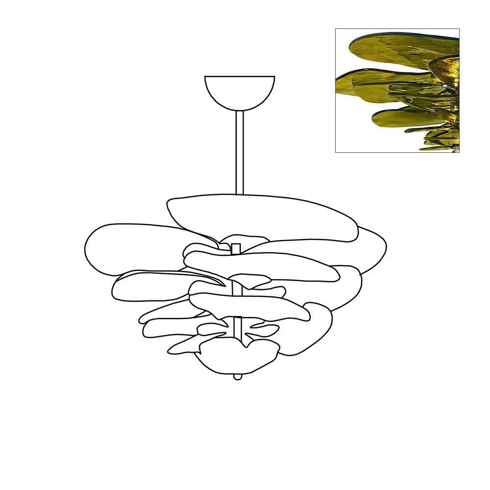 Petals Gold Murano Chandelier 12-lights ∅ 26.3″ x H 11.4″ / Green & Gold 1001 Chandelier