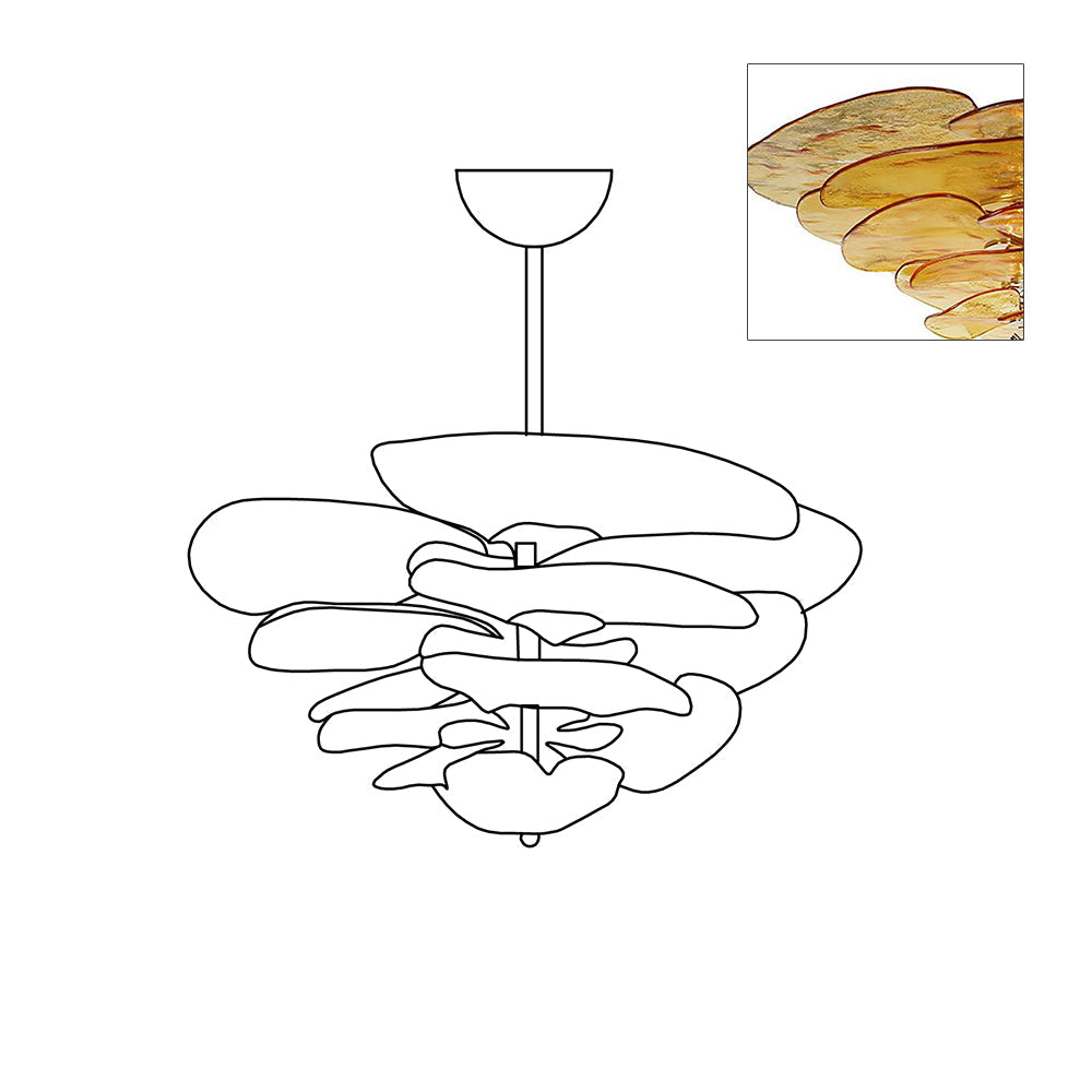 Petals Gold Murano Chandelier 12-lights ∅ 26.3″ x H 11.4″ / Amber & Gold 1001 Chandelier