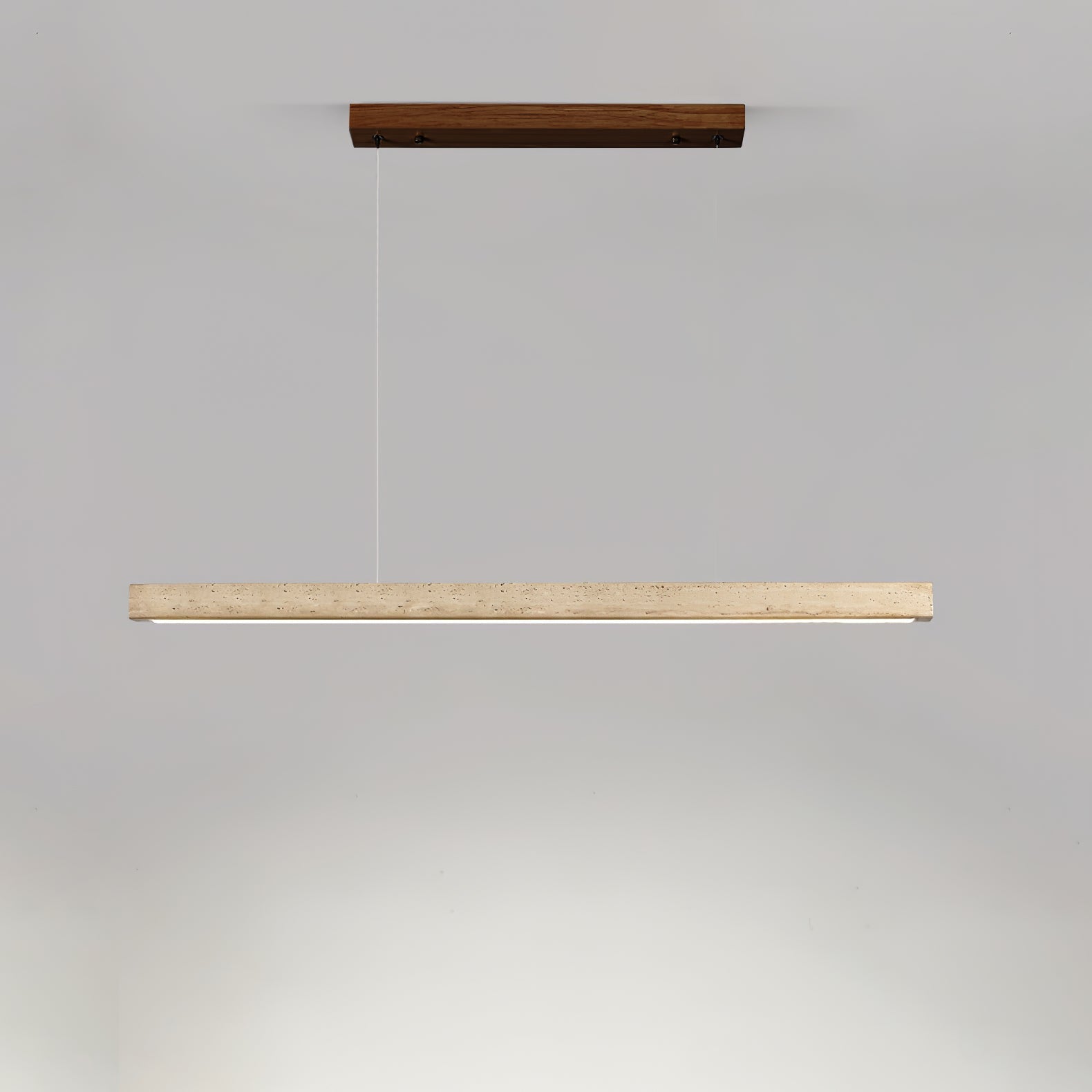 Linear Travertine Pendant Lamp ∅ 31.5″ x H 1.9″ / Walnut Wood & Yellow Travertine / Warm Light 1001 pendant Lamp