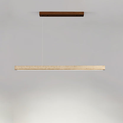 Linear Travertine Pendant Lamp ∅ 31.5″ x H 1.9″ / Walnut Wood & Yellow Travertine / Warm Light 1001 pendant Lamp