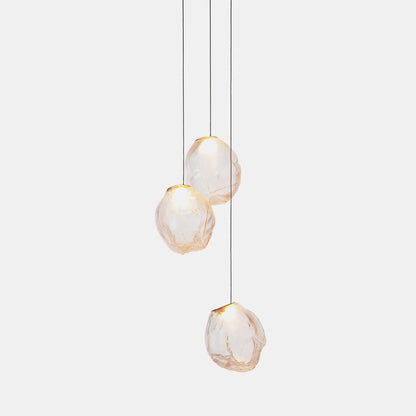 Liquid Glass Stone Pendant Light 3 heads ∅ 7.9″ x H 9.8″ (Single Lamp) / Clear / Warm White Pendant light