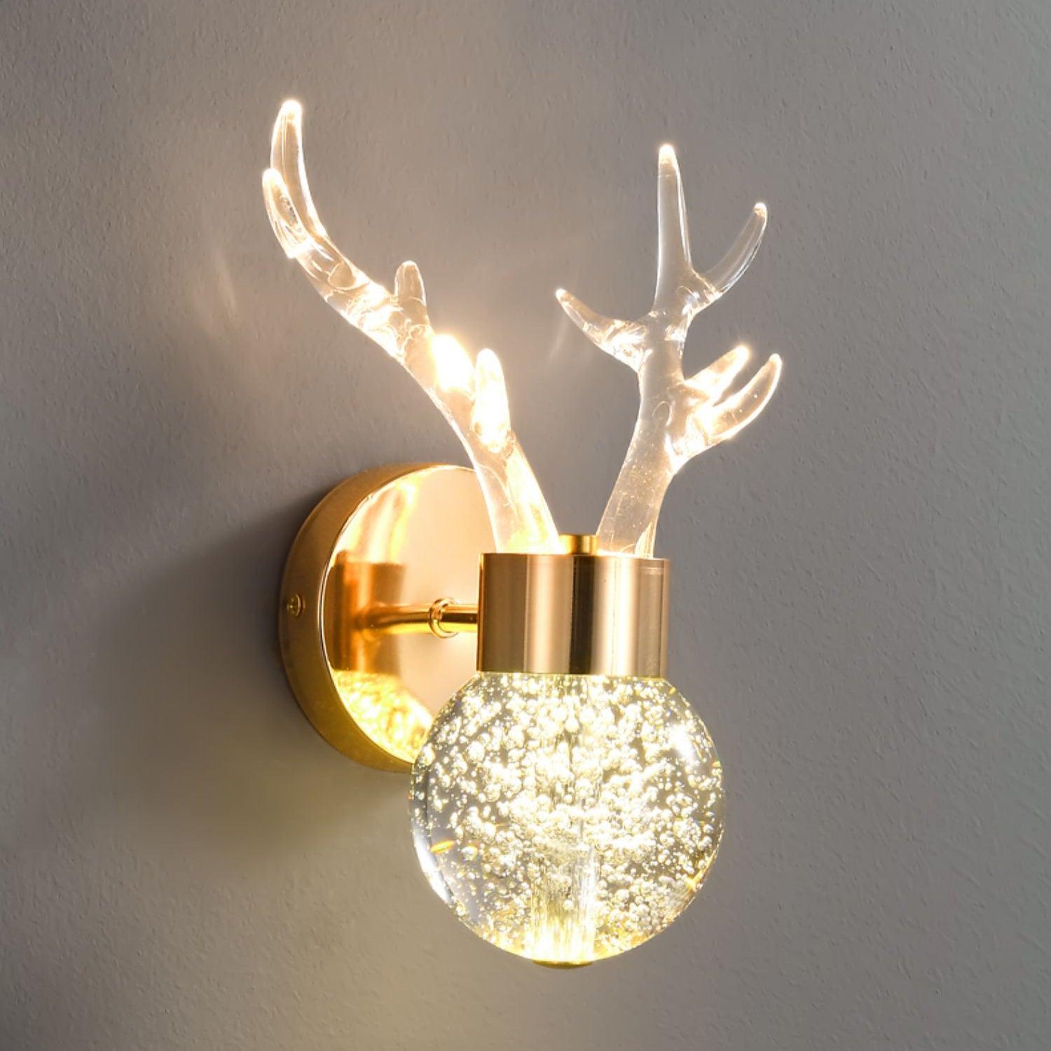 Little Deer Wall Lamp ∅ 6.6″ x H 11″/ Dia 17cm x H 28cm / Gold & Clear / Three-color changing light Wall lamp