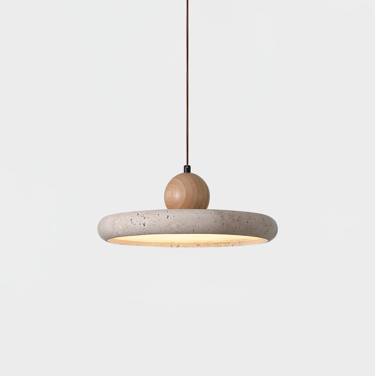 Lola Travertine Pendant Light ∅ 11.8″ x H 3.7″ / Yellow Travertine & Wood Color / Warm Light 1001 pendant Lamp