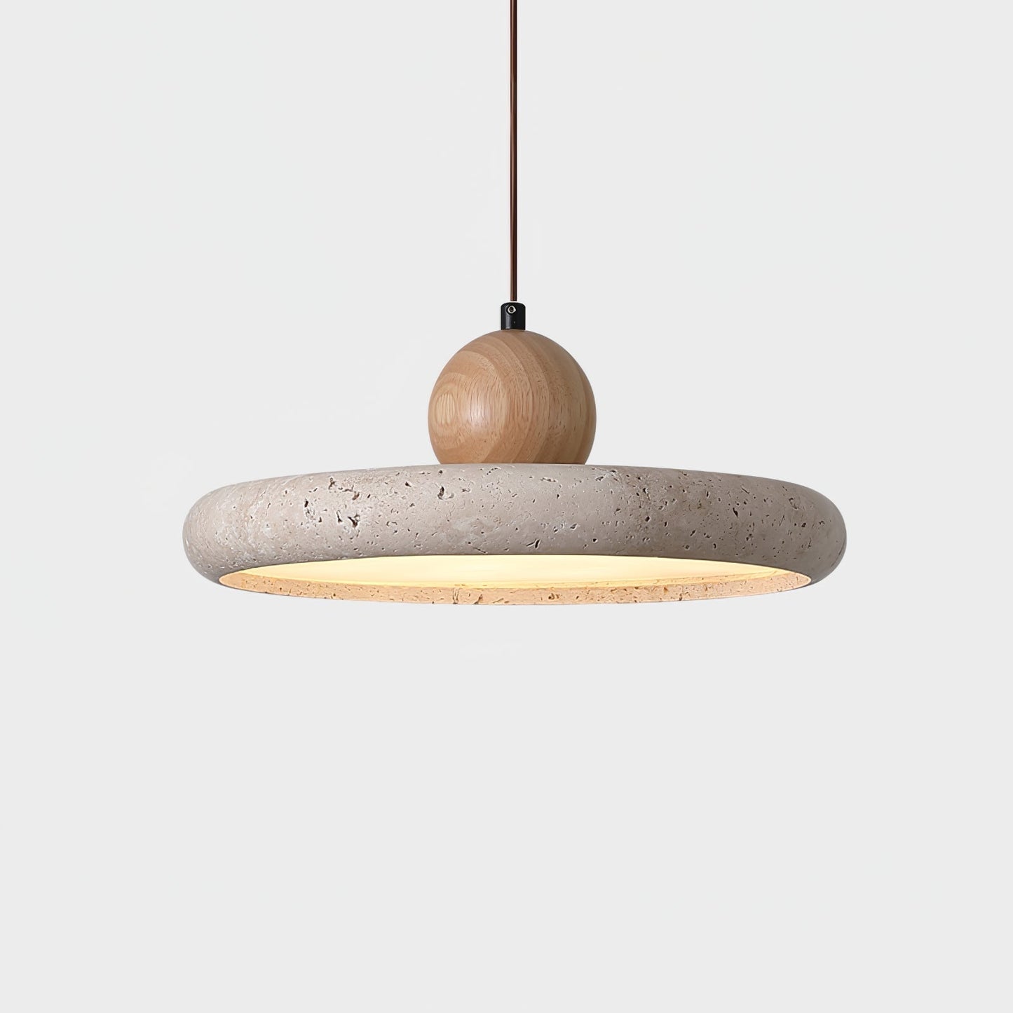 Lola Travertine Pendant Light ∅ 15.7″ x H 3.7″ / Yellow Travertine & Wood Color / Warm Light 1001 pendant Lamp