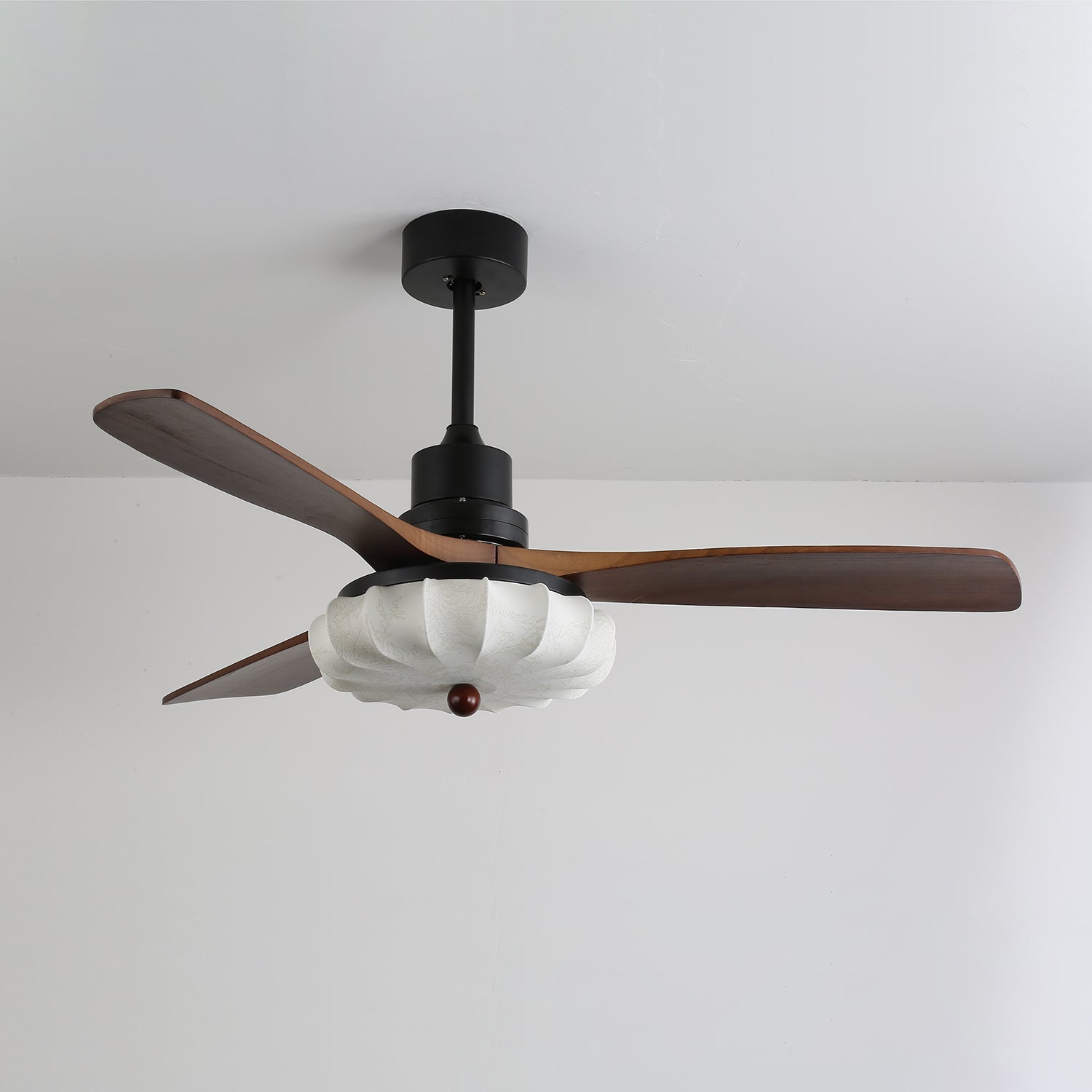 Lotus Bloom Ceiling Fan Light ∅ 36″ x H 11.8″ / Walnut Wood & Black & White / Three-color Changing Light 1001 Ceiling