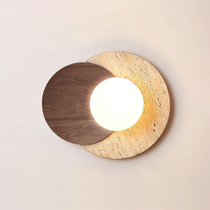 Lunar Eclipse Wall Lamp ∅ 11.8″ x H 9.8″ / Dia 30cm x H 25cm / Walnut Color & Beige Wall lamp