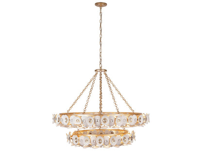 Metropolitan Niu 22-Light Tiered Chandelier in Coconut Shell Gold and White