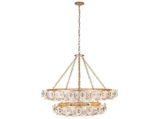 Metropolitan Niu 22-Light Tiered Chandelier in Coconut Shell Gold and White