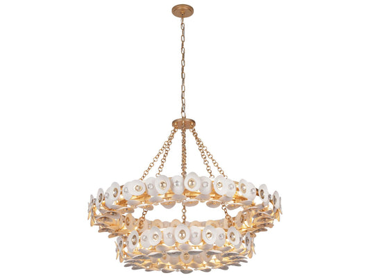 Metropolitan Niu 22-Light Tiered Chandelier in Coconut Shell Gold and White
