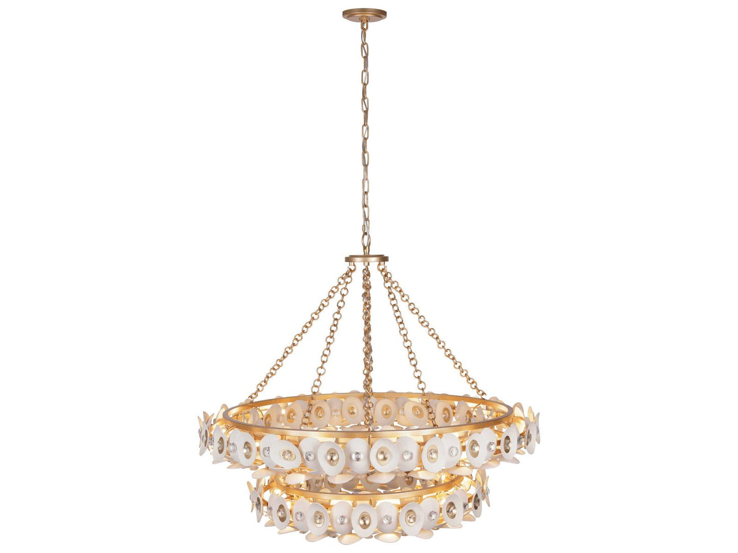 Metropolitan Niu 22-Light Tiered Chandelier in Coconut Shell Gold and White