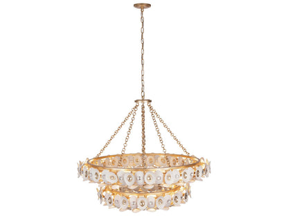 Metropolitan Niu 22-Light Tiered Chandelier in Coconut Shell Gold and White