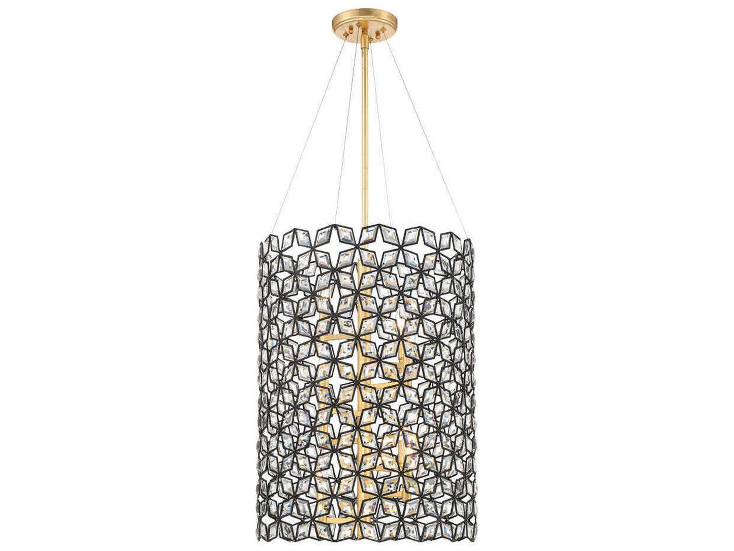 Metropolitan Brookcrest 8-Light Sand Coal Gold Leaf Chandelier with Black Crystal Glass
