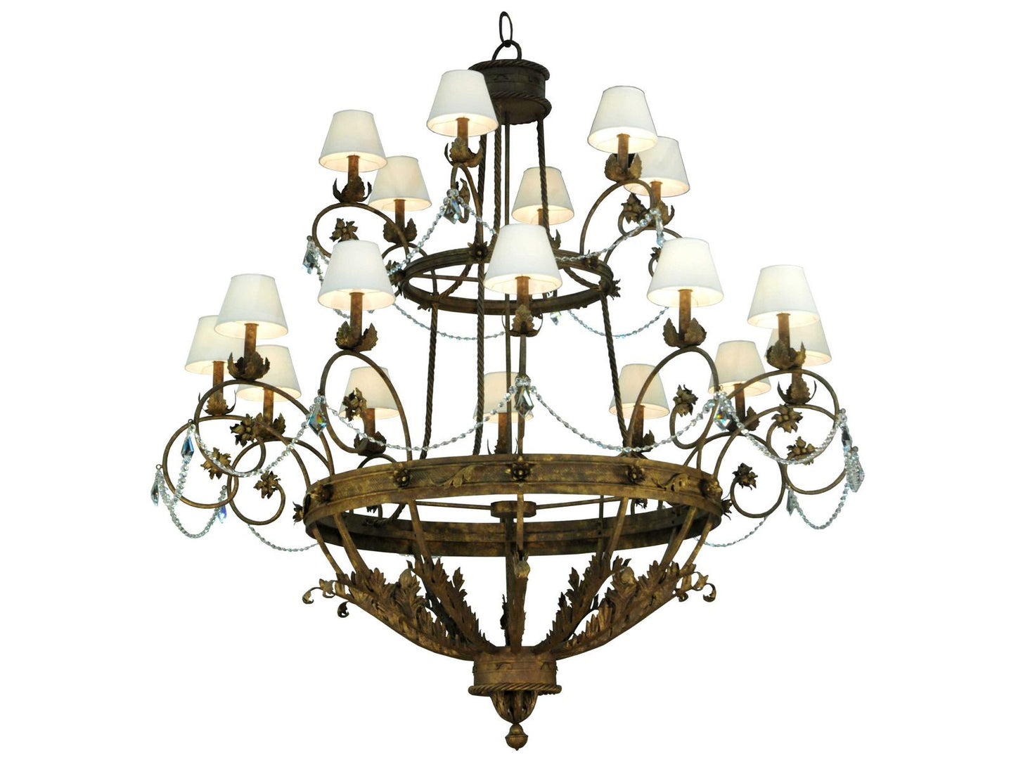 Meyda Antonia 18-Light Grand Chandelier in Pompeii Gold with Ivory Linen Shades