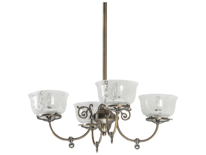 Meyda Revival Gas And Electric 4-Light Antique Brass Chandelier with Glass Bell Shades