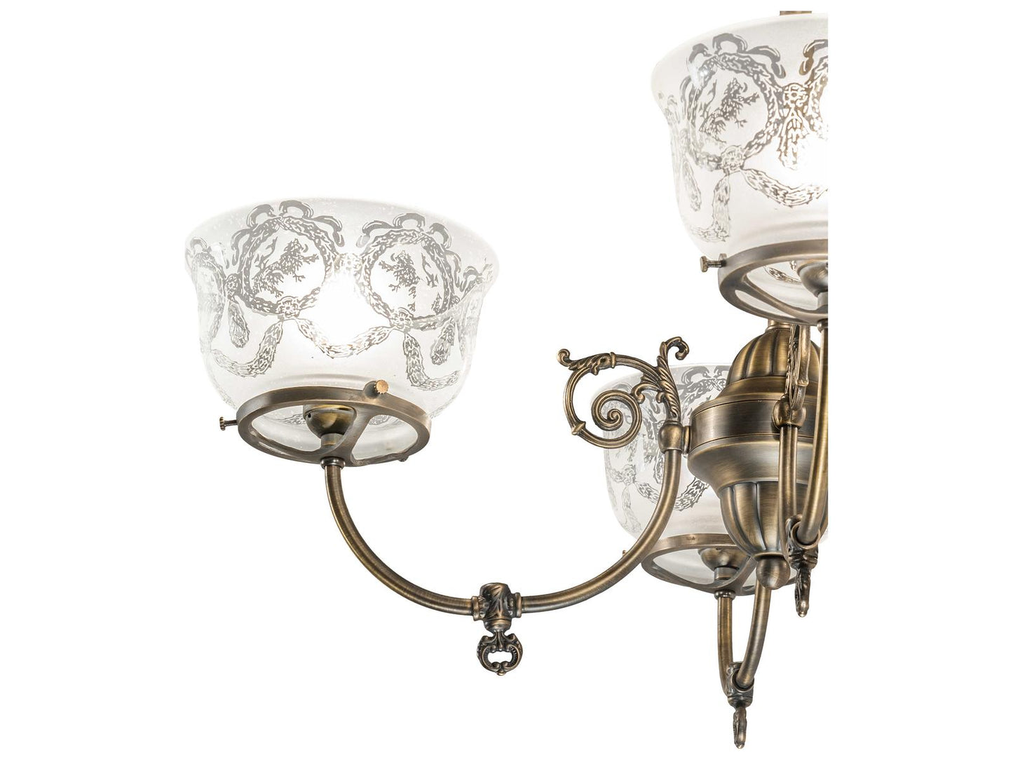Meyda Revival Gas And Electric 4-Light Antique Brass Chandelier with Glass Bell Shades