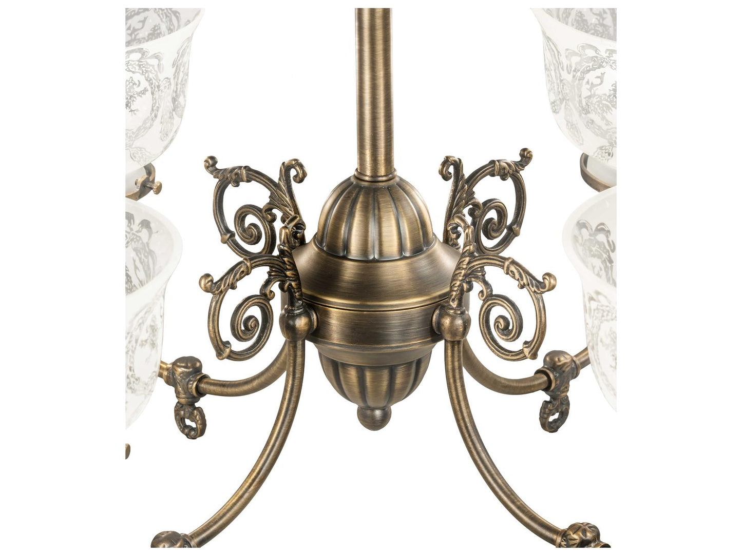 Meyda Revival Gas And Electric 4-Light Antique Brass Chandelier with Glass Bell Shades