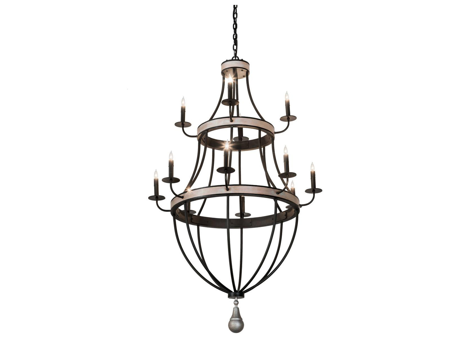Meyda Georgetown 12-Light Black Candelabra Tiered Chandelier with Silver Sand Accents