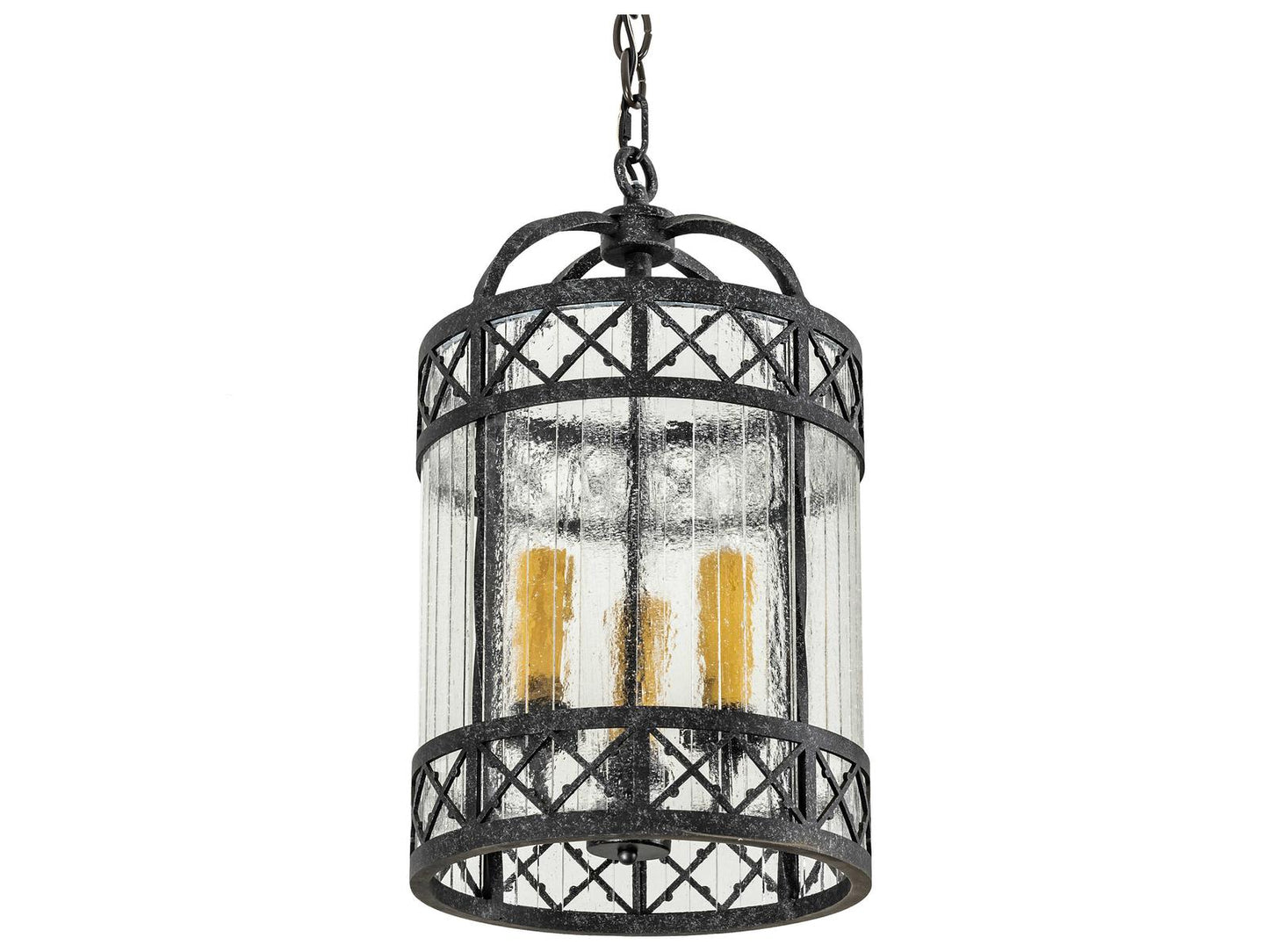 Meyda Antencio 3-Light Gunmetal Glass Candelabra Cylinder Chandelier with Seeded Glass