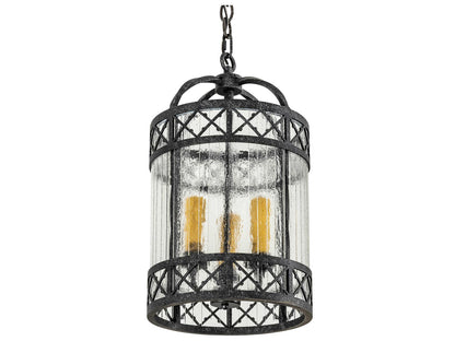 Meyda Antencio 3-Light Gunmetal Glass Candelabra Cylinder Chandelier with Seeded Glass