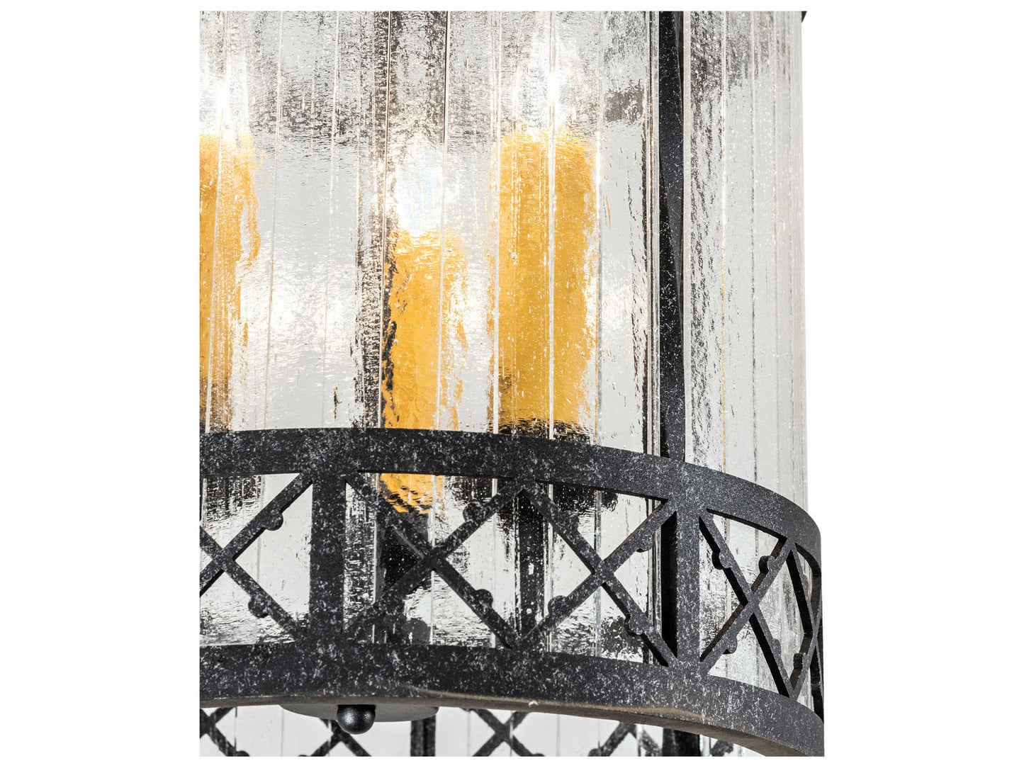 Meyda Antencio 3-Light Gunmetal Glass Candelabra Cylinder Chandelier with Seeded Glass
