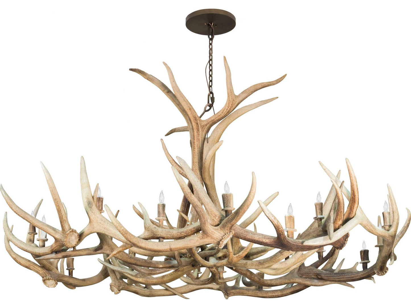 Meyda Antlers 18-Light Candelabra Chandelier in Antique Copper with Off-White Accents
