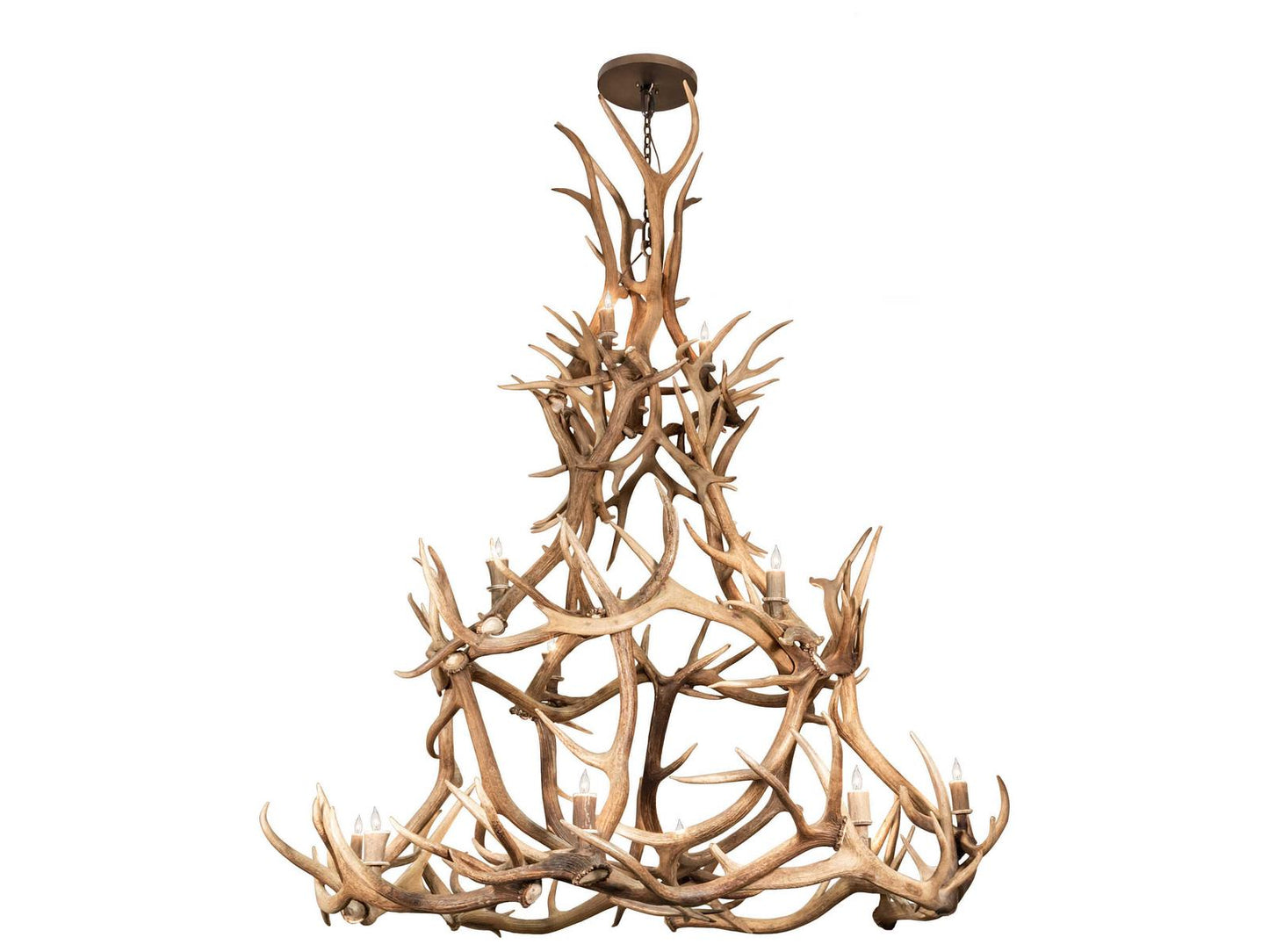 Meyda 16-Light Antlers Tiered Chandelier Antique Copper with Off-White Candelabras