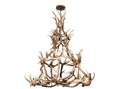Meyda 16-Light Antlers Tiered Chandelier Antique Copper with Off-White Candelabras