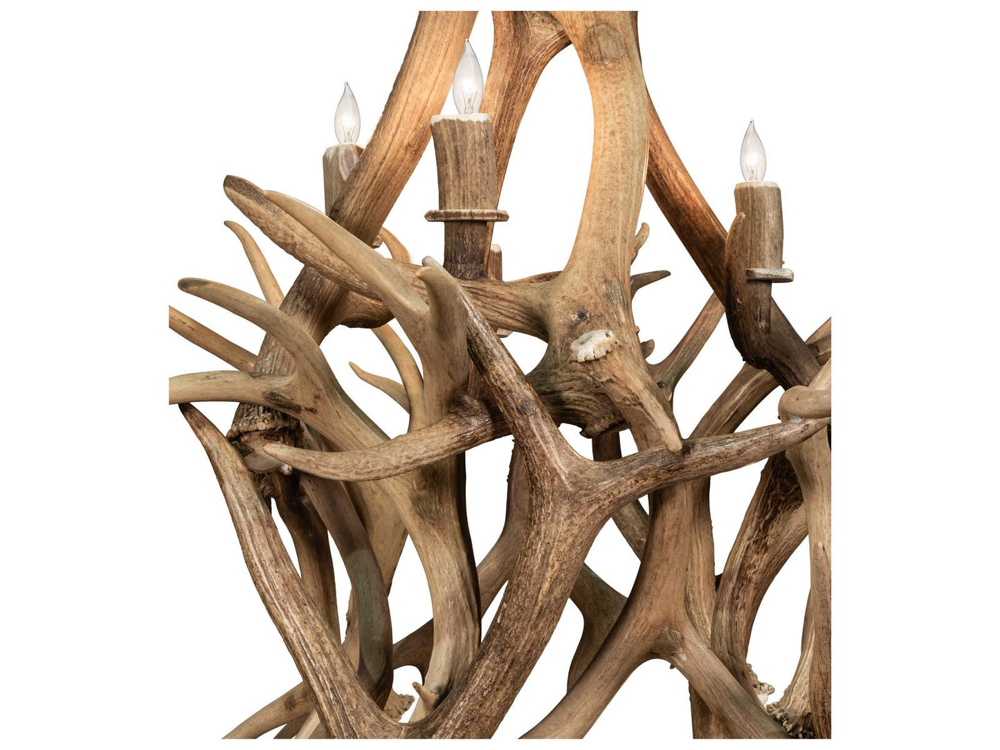 Meyda 16-Light Antlers Tiered Chandelier Antique Copper with Off-White Candelabras
