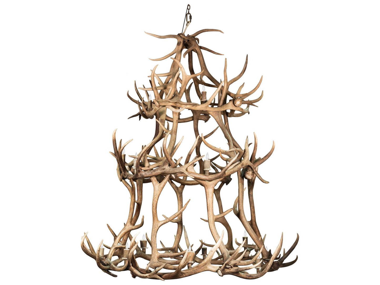 Meyda Antlers 18-Light Elk Tiered Chandelier in Verdigris Copper