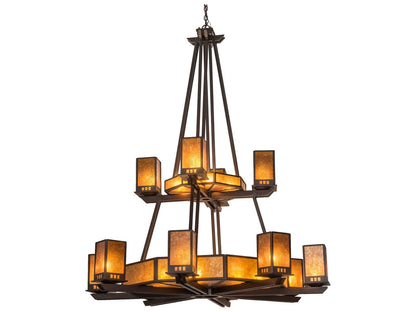 Meyda Avondale 24-Light Tiered Chandelier in Mahogany Bronze with Amber Mica