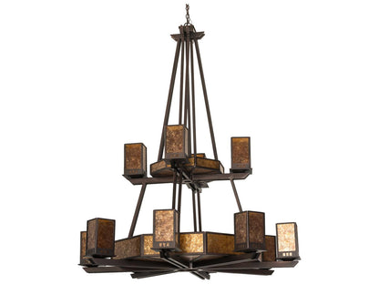 Meyda Avondale 24-Light Tiered Chandelier in Mahogany Bronze with Amber Mica