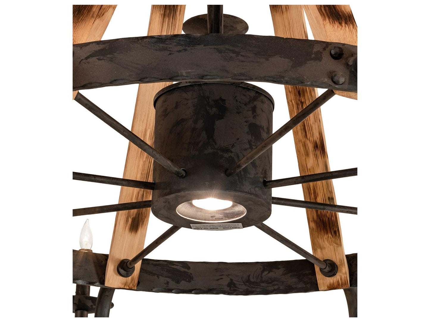 Meyda Barrel Stave 12-Light Candelabra Tiered Chandelier in Natural Wood and Black
