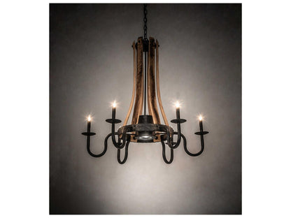 Meyda Barrel Stave 7-Light Natural Wood Black Candelabra Chandelier