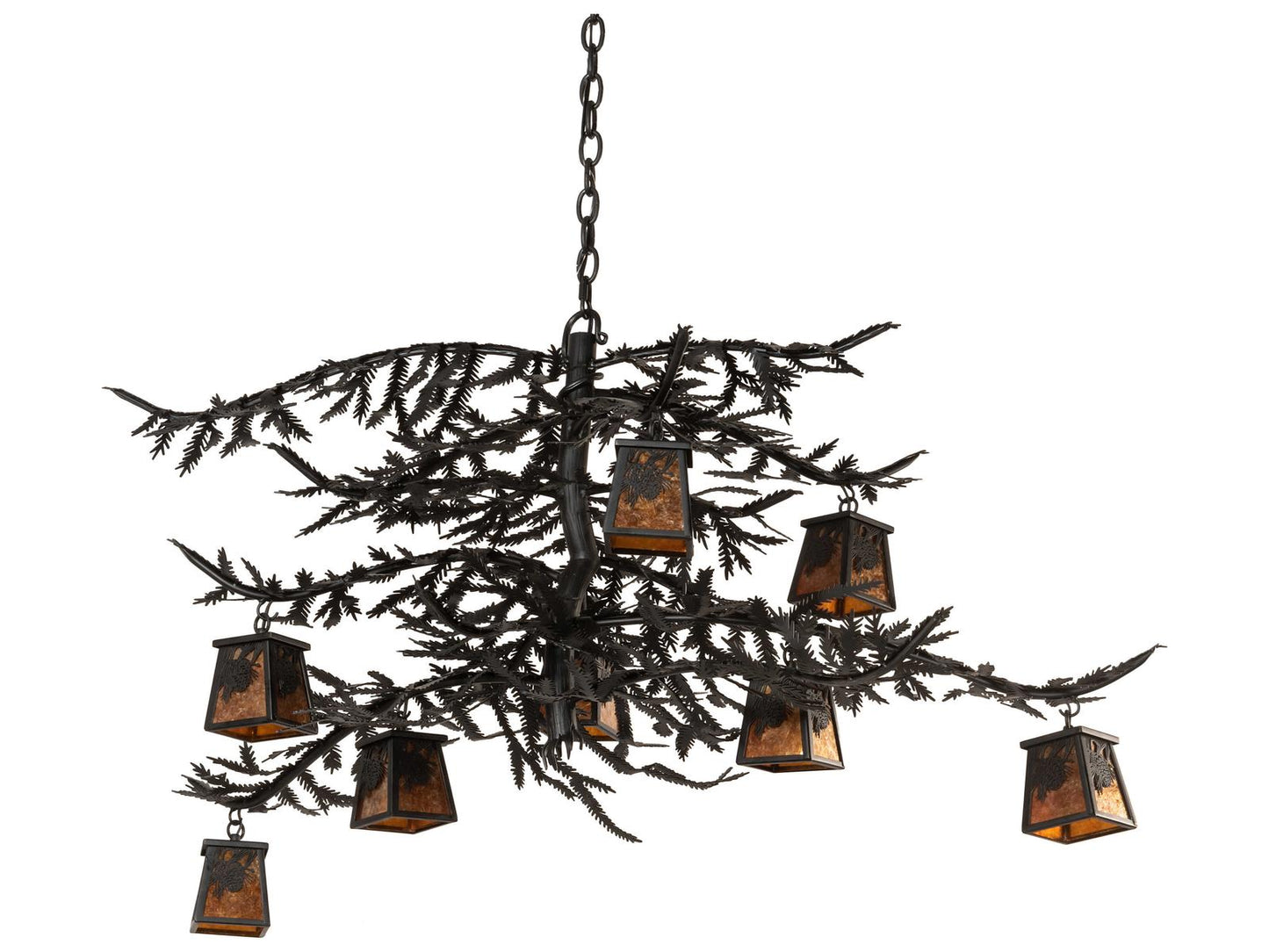 Meyda Pine Branch 8-Light Black Amber Mica Lantern Chandelier