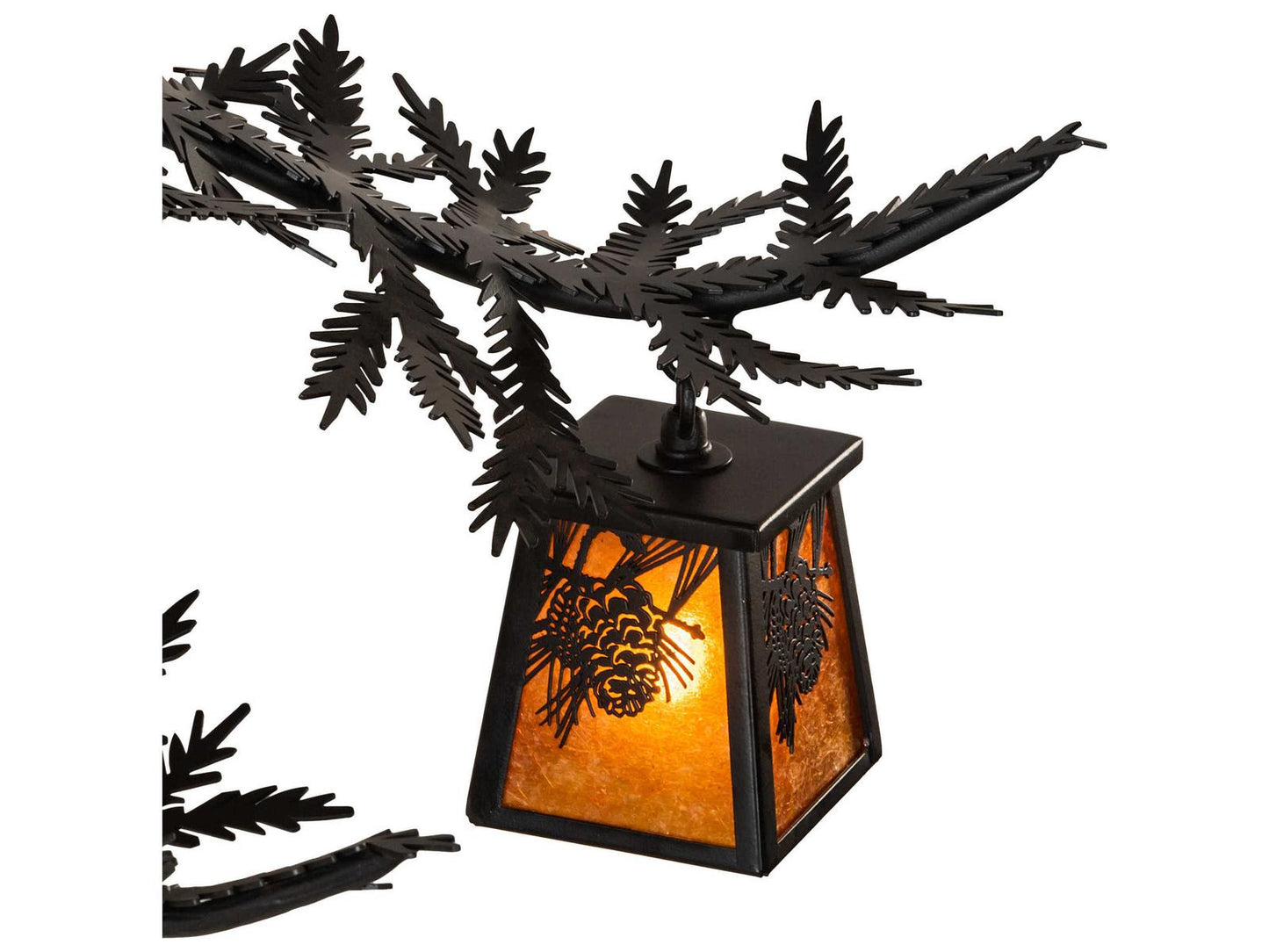 Meyda Pine Branch 8-Light Black Amber Mica Lantern Chandelier