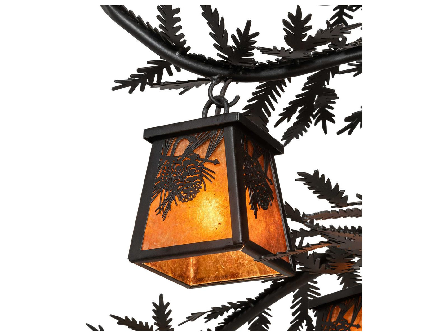 Meyda Pine Branch 8-Light Black Amber Mica Lantern Chandelier