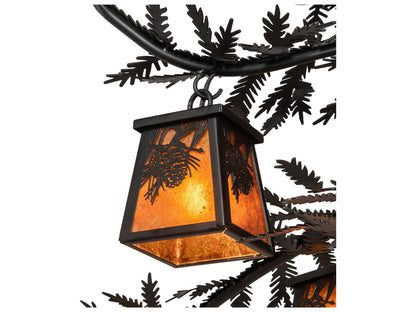 Meyda Pine Branch 8-Light Black Amber Mica Lantern Chandelier