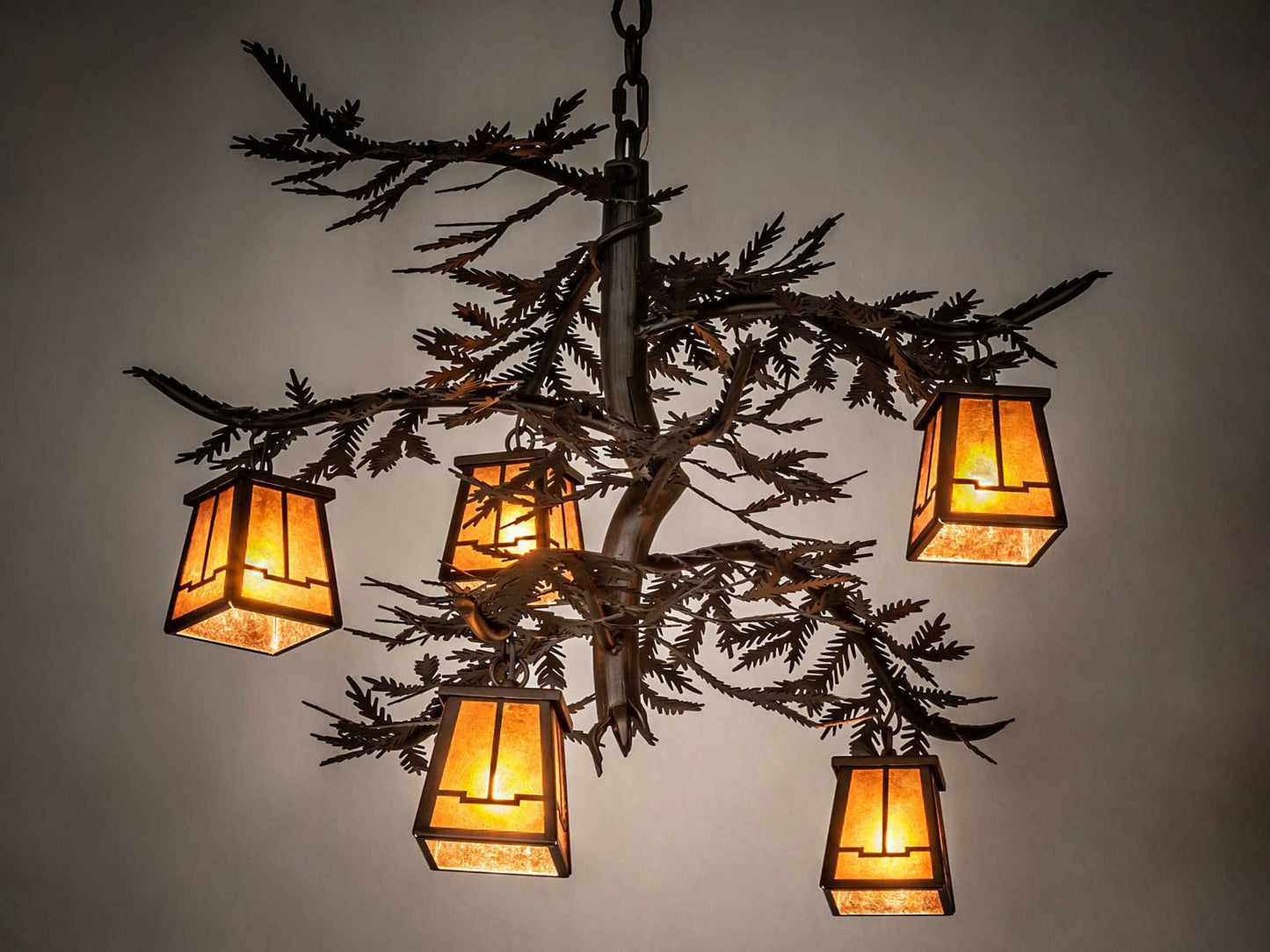 Meyda 5-Light Pine Branch Valley View Lantern Chandelier in Oil Rubbed Bronze